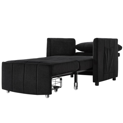 Upholstered Convertible Sleeper Sofa With 5 Position Backrest, Side Pockets, Storage - Black