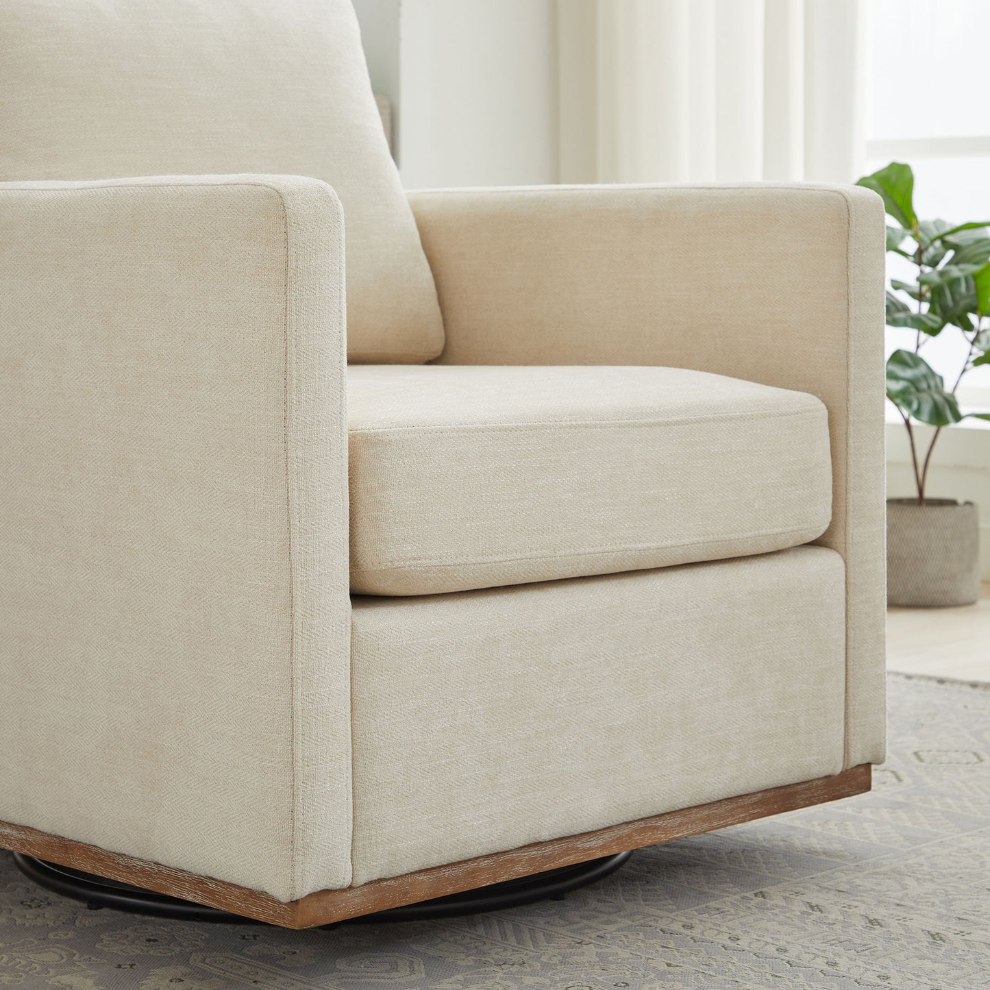 Square Upholstered Swivel Accent Chair With 360 Degree Rotation - Beige