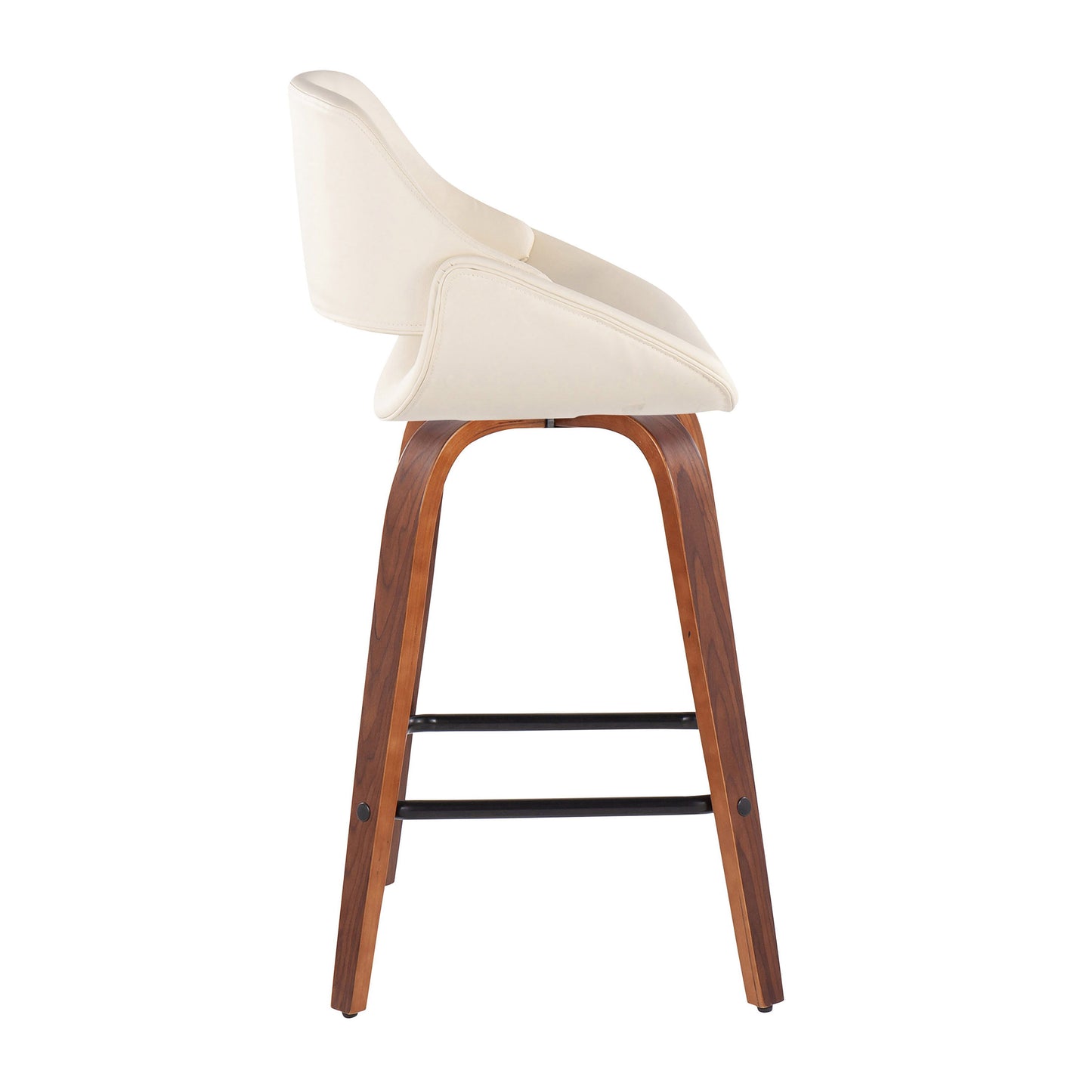 Fabrico - Mid-Century Modern Fixed Height Counter Stool With Square Footrest (Set of 2) - Walnut / Cream
