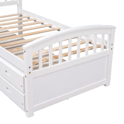 Twin Size Platform Storage Bed Solid Wood Bed With 6 Drawers - White