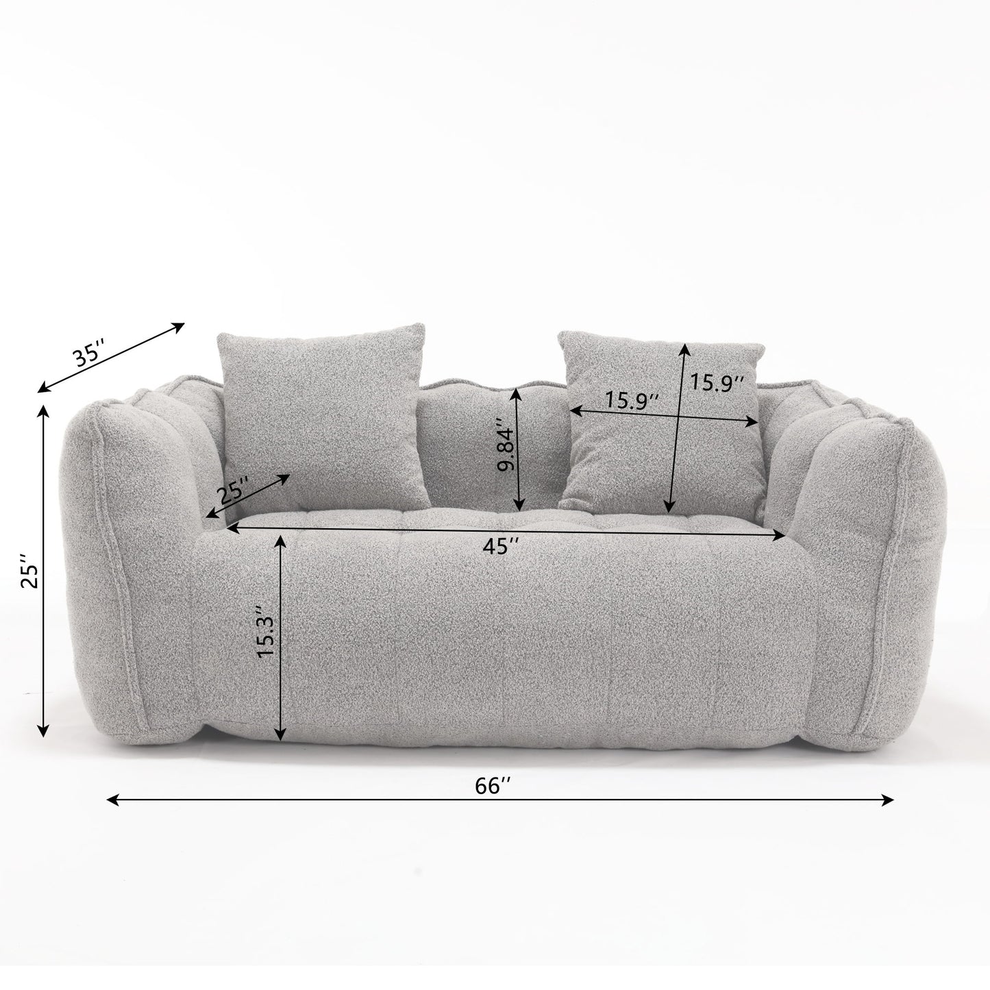 Soft Beanbag Chair With High Resilience Foam Core For Two People - Gray