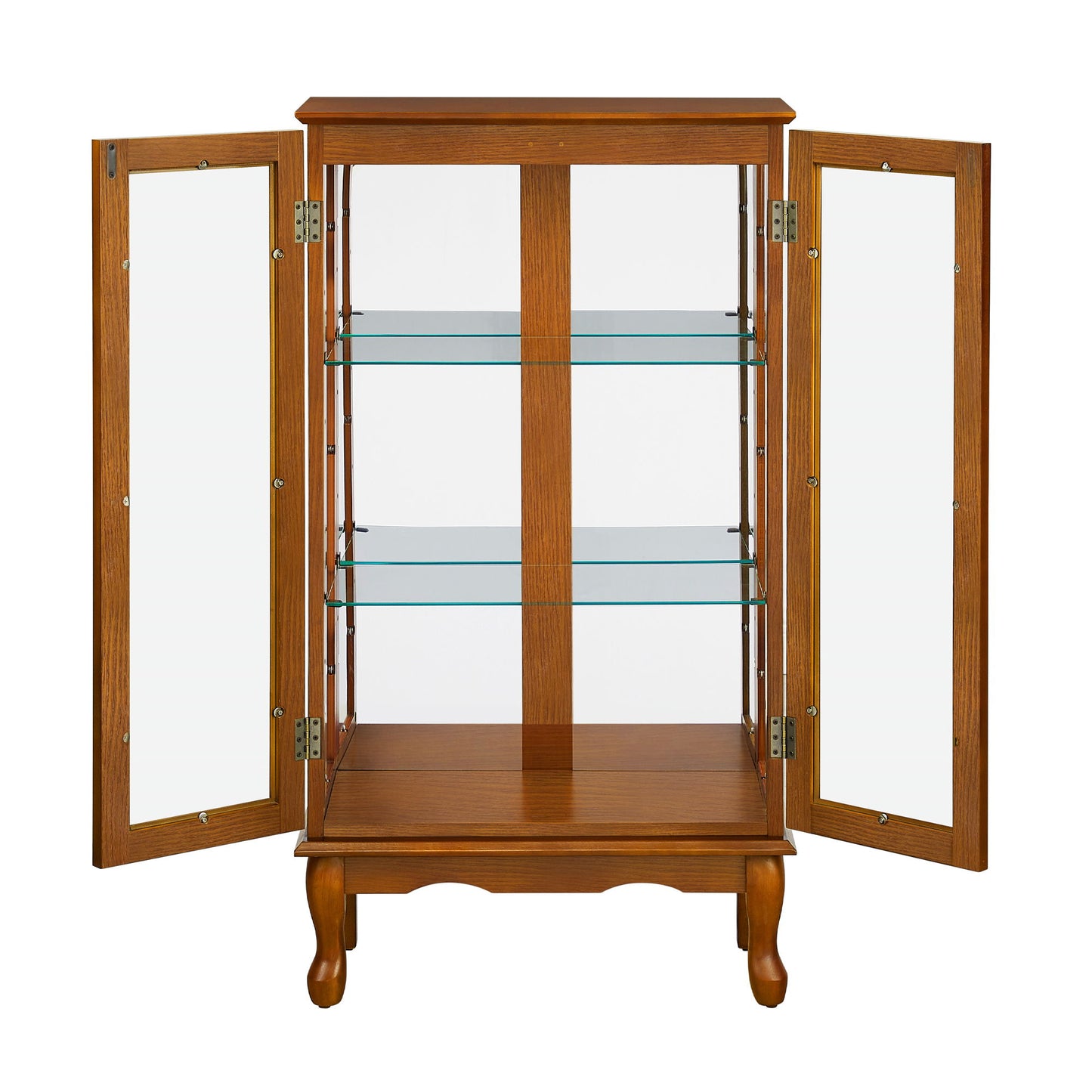 Curio Cabinet Lighted Curio Diapaly Cabinet With Adjustable Shelves And Mirrored Back Panel, Tempered Glass Doors (3 Tier), (E26 Light Bulb Not Included) - Oak