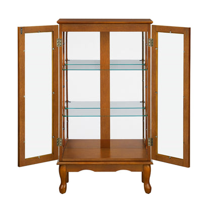 Curio Cabinet Lighted Curio Diapaly Cabinet With Adjustable Shelves And Mirrored Back Panel, Tempered Glass Doors (3 Tier), (E26 Light Bulb Not Included) - Oak