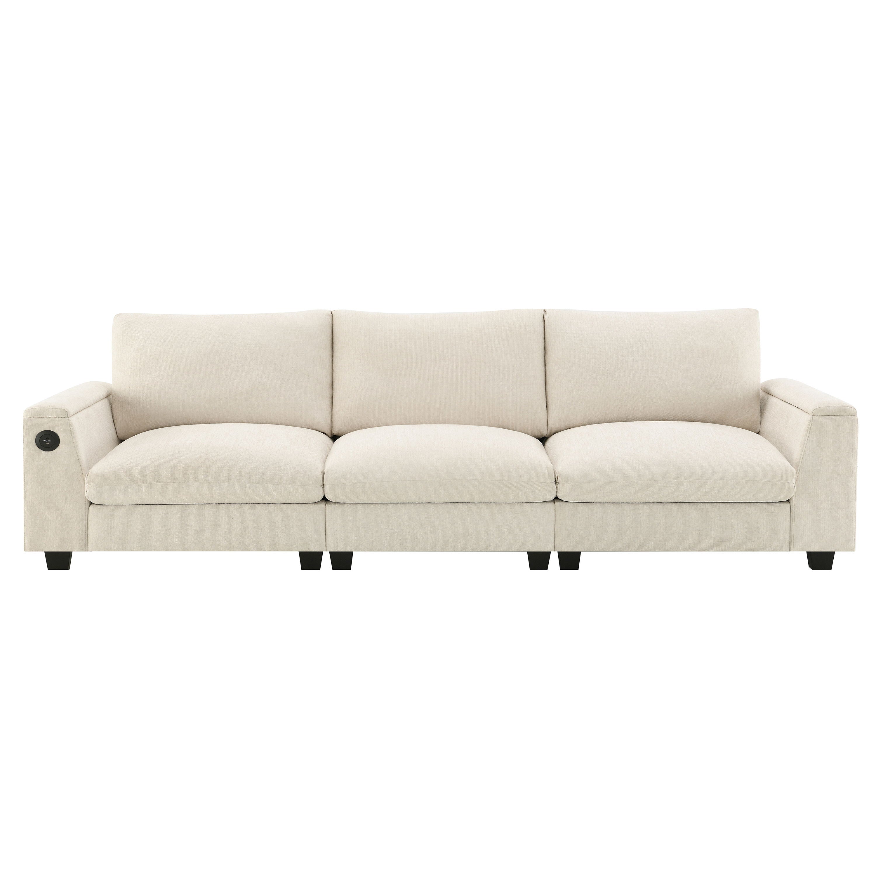 Sectional With Bluetooth Speaker Comfy Cloud Couch Set With Drop Down Table Cup Holders, USB Charger Storage Armrest Wide Seat Sofa - Beige