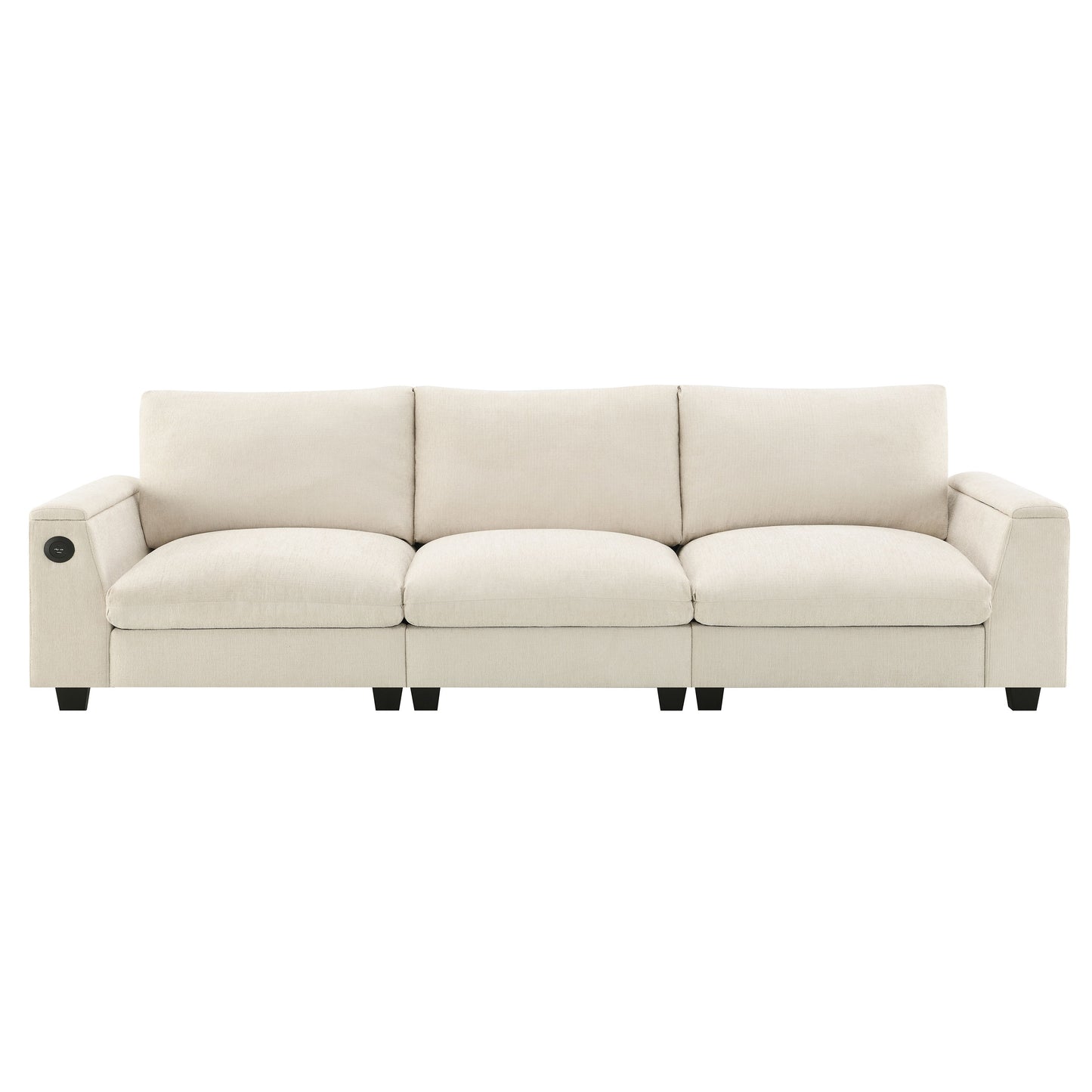 Sectional With Bluetooth Speaker Comfy Cloud Couch Set With Drop Down Table Cup Holders, USB Charger Storage Armrest Wide Seat Sofa - Beige