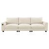 Sectional With Bluetooth Speaker Comfy Cloud Couch Set With Drop Down Table Cup Holders, USB Charger Storage Armrest Wide Seat Sofa - Beige