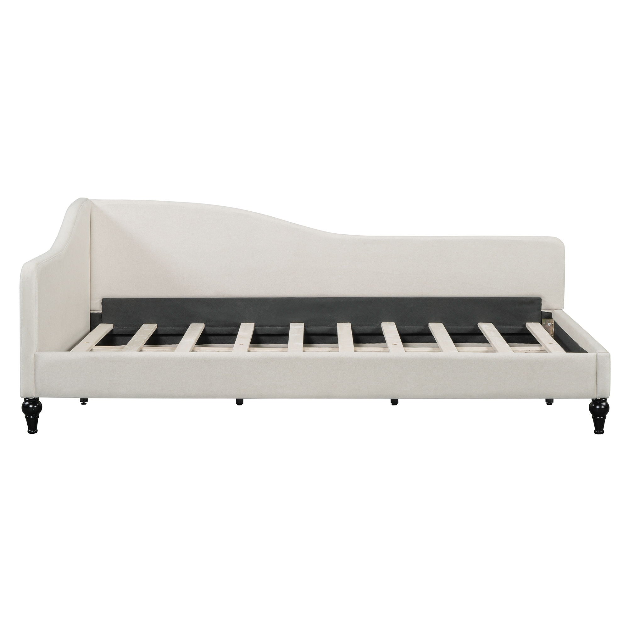 Twin Size Modern L Shaped Linen Daybed With Legs - Beige