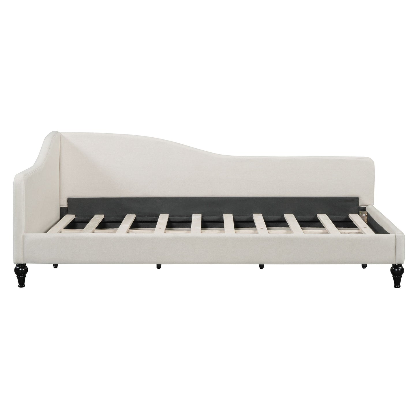 Twin Size Modern L Shaped Linen Daybed With Legs - Beige