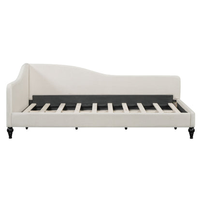 Twin Size Modern L Shaped Linen Daybed With Legs - Beige