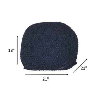 Handmade Semi Rounded Cable Knitted Pouf 100% Cotton Seating And Footrest For Living Room Or Bedroom - Dark Blue