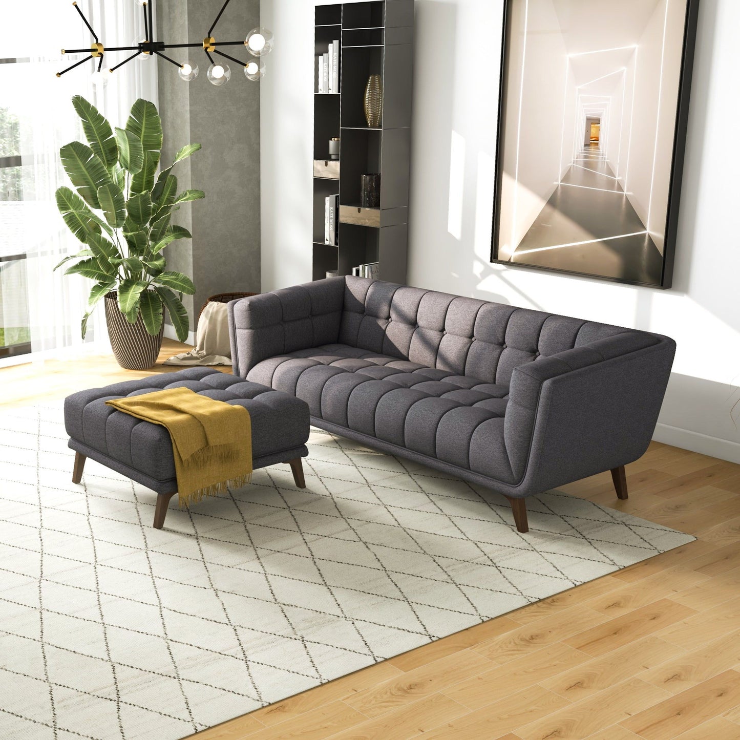 Addison - Square Upholstered Ottoman - Dark Gray