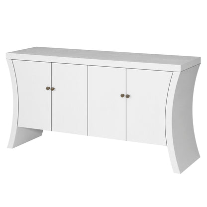 Refined Industrial 4 Door Credenza With Wooden Arc Legs & Bronze Clasps, Advanced Storage Design - White