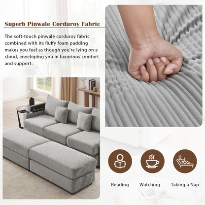 Modern Style 3 - Seater Sofa Sectional Sofa Couch With Storage Space, Two Movable Ottomans, Two USB Ports, Two Cup Holders, A Phone Holder For Living Room - Gray