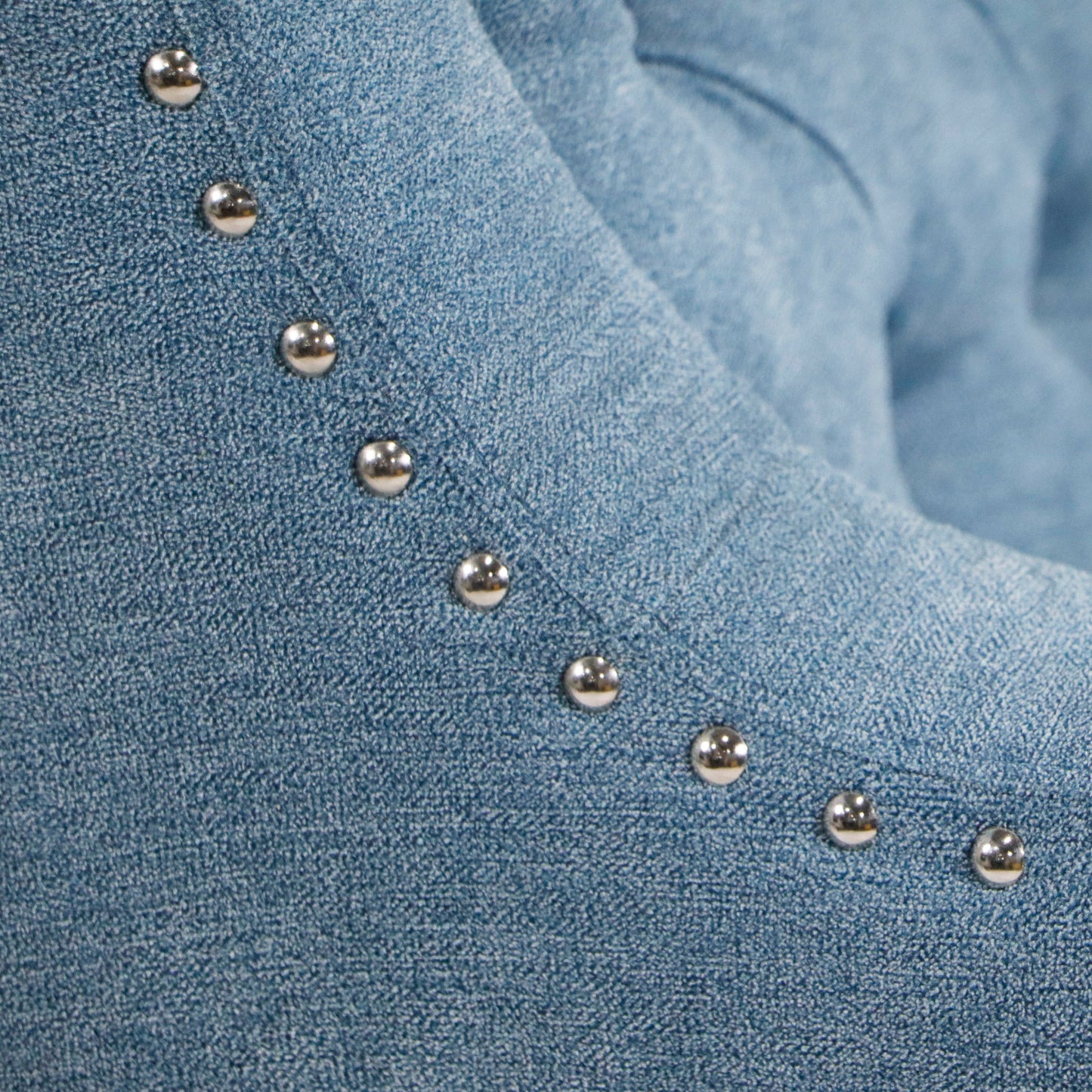 Accent Chair, Living Room Chair, Footrest Chair Set With Vintage Brass Studs, Button Tufted Upholstered Armchair For Living Room, Comfy Reading Chair For Bedroom, Reception Room - Blue