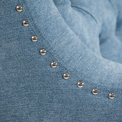Accent Chair, Living Room Chair, Footrest Chair Set With Vintage Brass Studs, Button Tufted Upholstered Armchair For Living Room, Comfy Reading Chair For Bedroom, Reception Room - Blue
