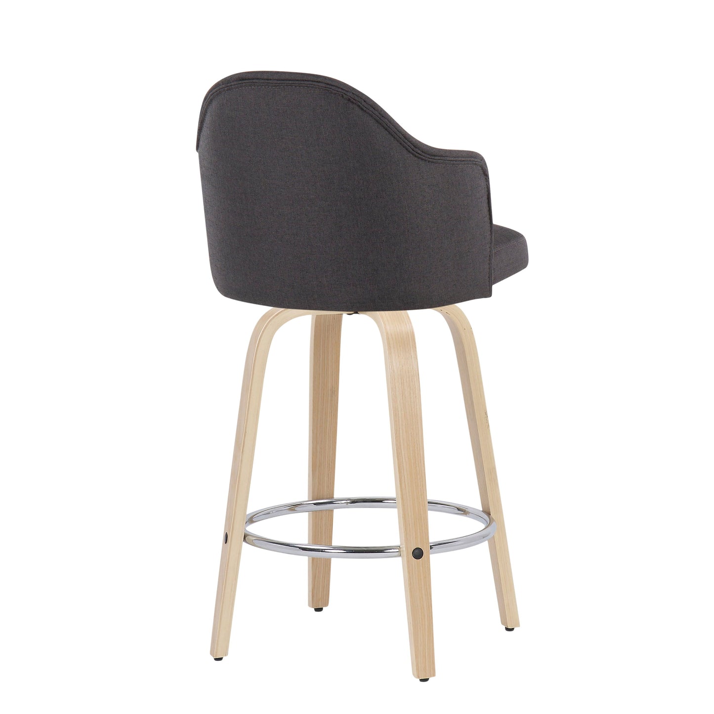 Ahoy - Mid-Century Modern Fixed Height Counter Stool With Natural Legs / Round Chrome Footrest (Set of 2) - Charcoal