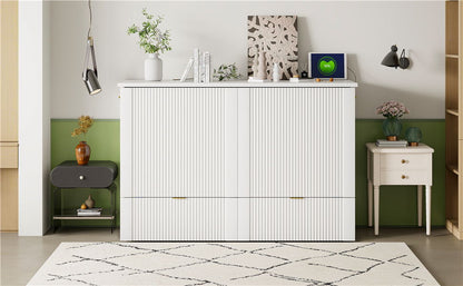 Full Size Murphy Bed With Drawer And A Set Of Sockets & USB Ports, Pulley Structure Design - White