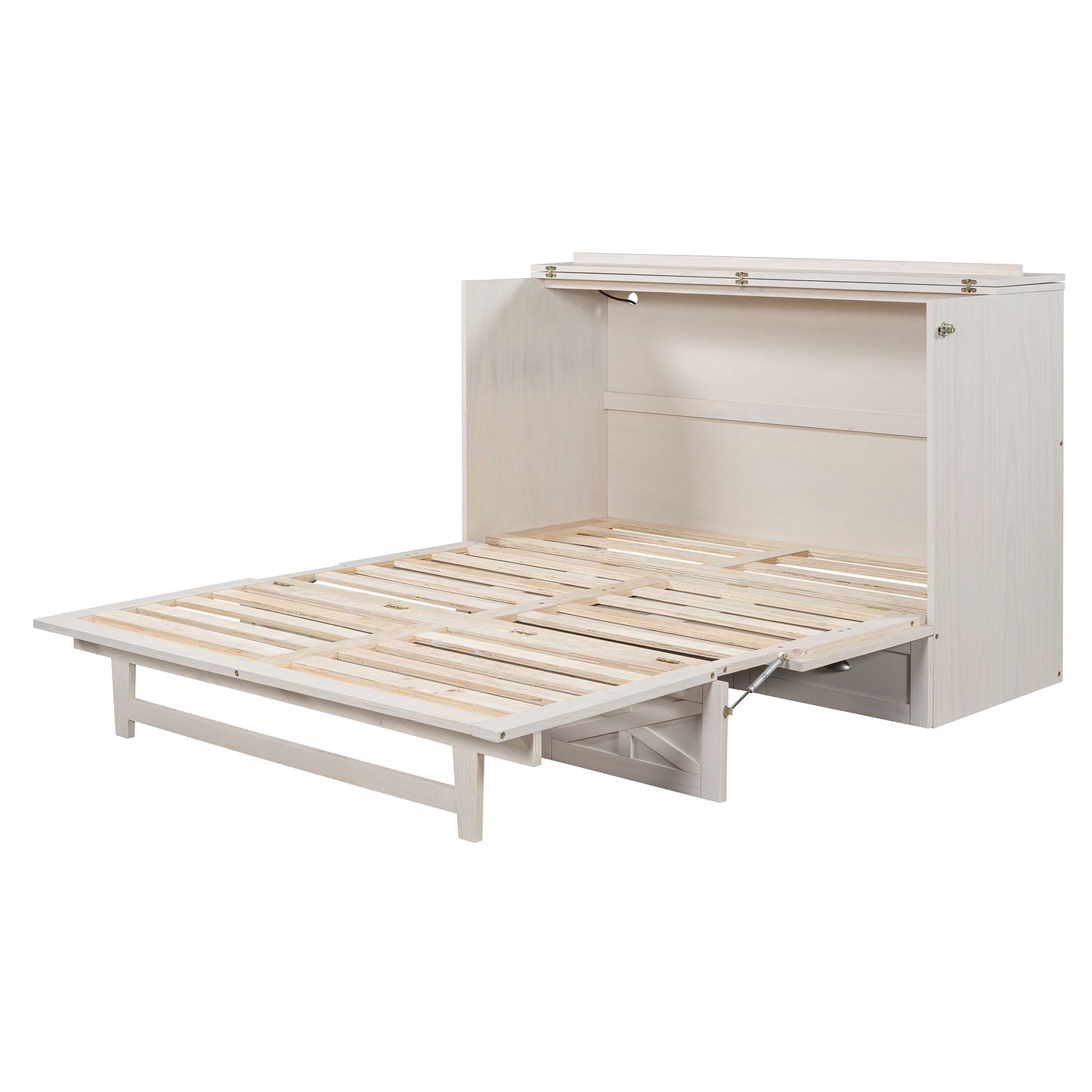Queen Size Murphy Bed With Large Drawers - Brushed White