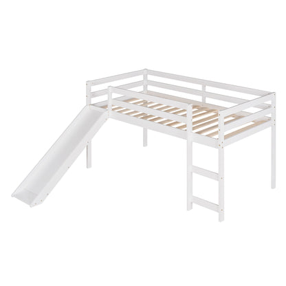 Twin Loft Bed With Slide, Multifunctional Design - White