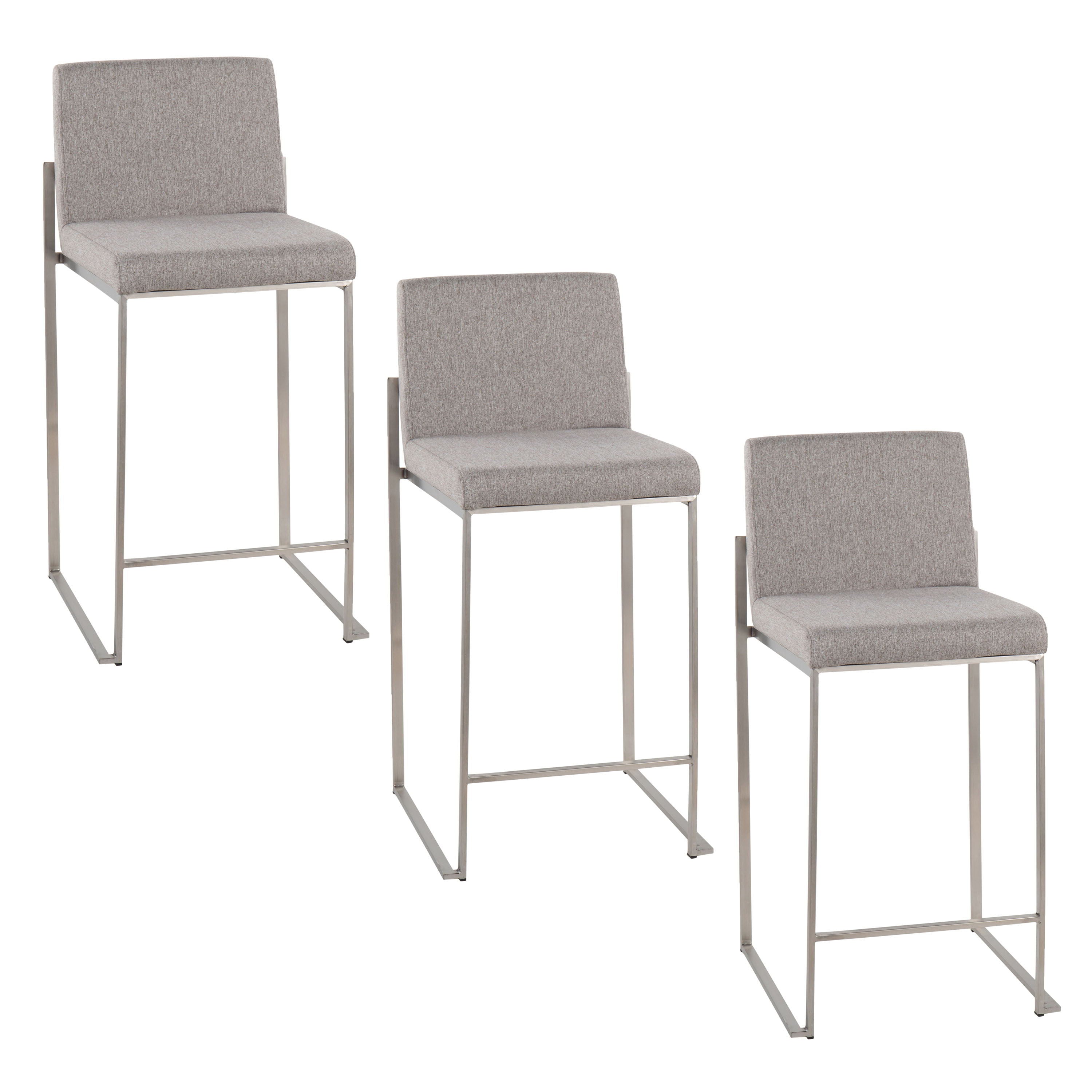 Fuji - Contemporary High Back Counter Stool (Set of 3) - Gray