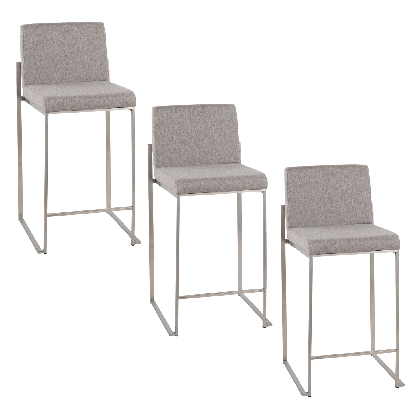 Fuji - Contemporary High Back Counter Stool (Set of 3) - Gray