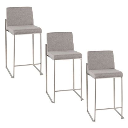 Fuji - Contemporary High Back Counter Stool (Set of 3) - Gray