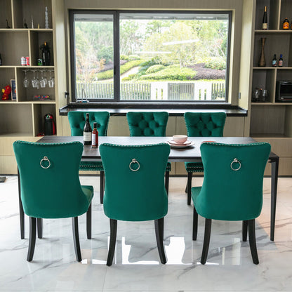 Nikki - Modern, High-End Tufted Solid Wood Contemporary Velvet Upholstered Dining Chair With Wood Legs Nailhead Trim (Set of 2) - Green