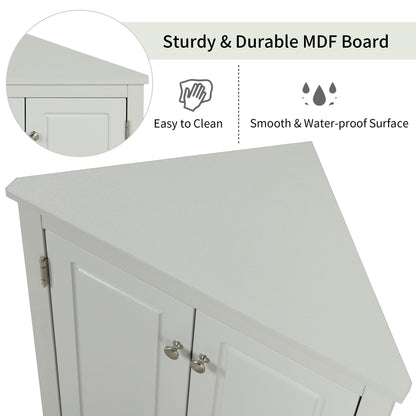 Triangle Bathroom Storage Cabinet With Adjustable Shelves, Freestanding Floor Cabinet For Home Kitchen - Gray