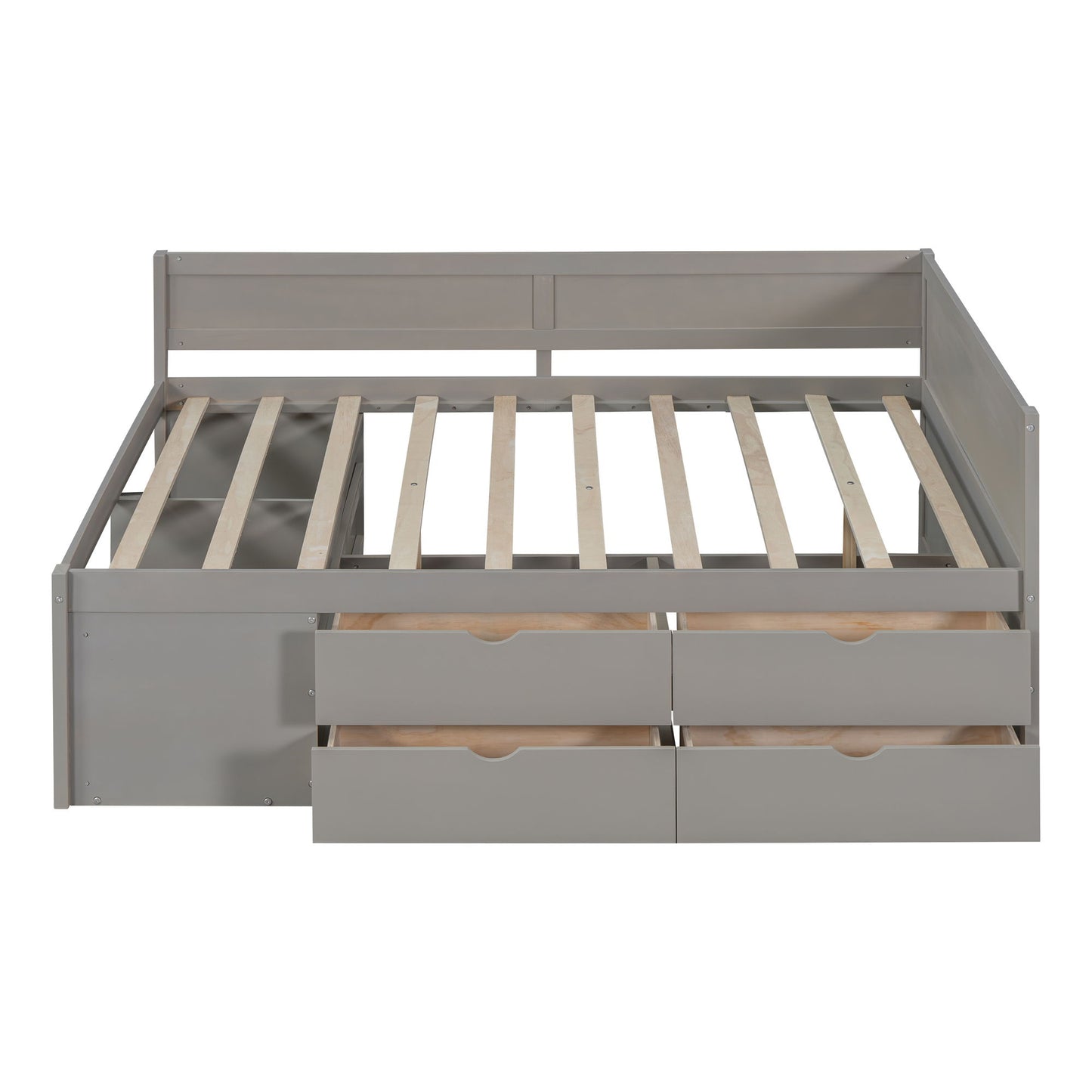 Full Size Daybed With Drawers And Shelves - Gray