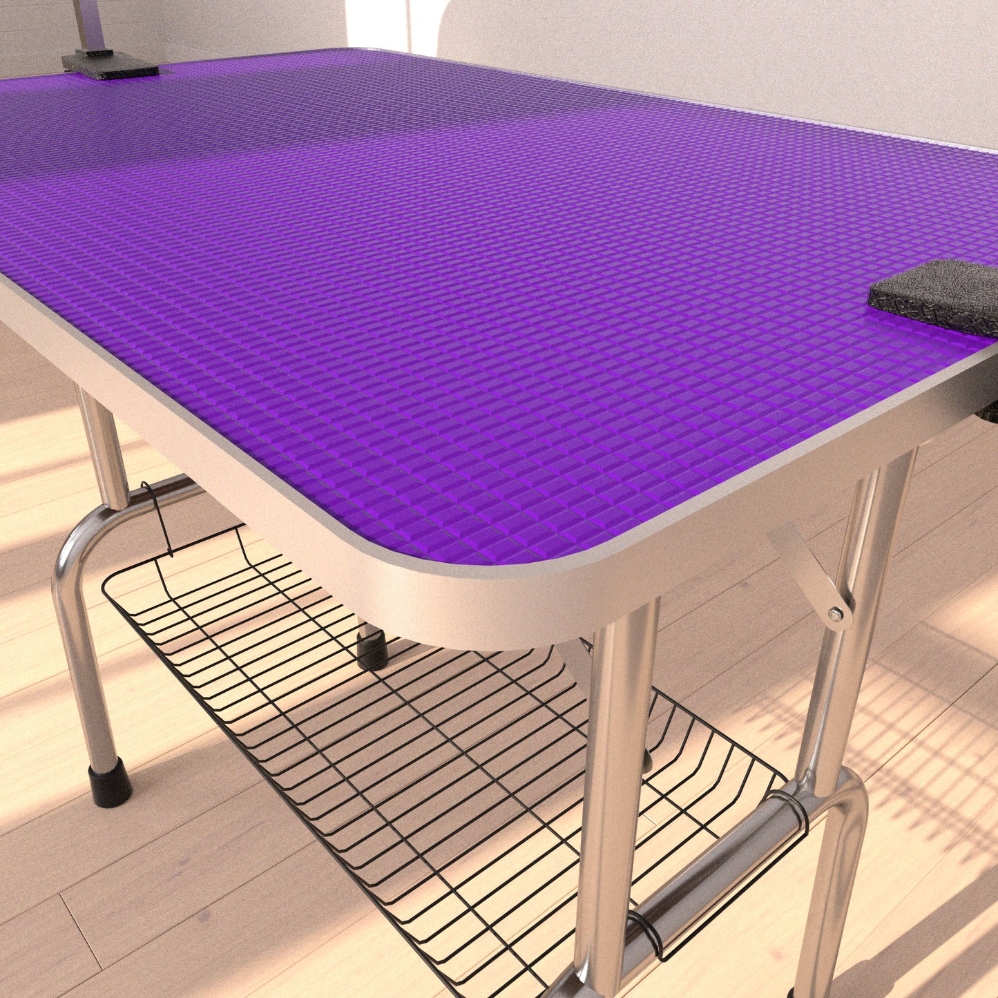 Folding Dog Pet Grooming Table Stainless Steel Frame Rubber Mat On Board With Adjustable Arm And Clamps Pet Dog, Cat Grooming Table - Purple