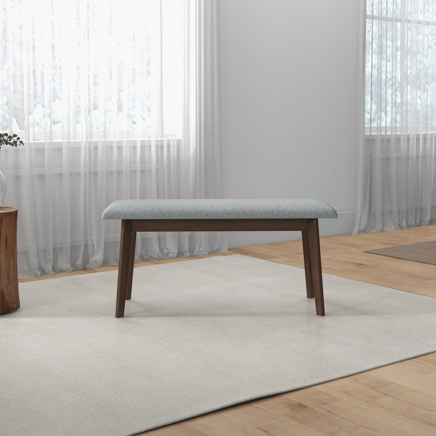 Carlos-Upholstered Solid Wood Bench - Gray