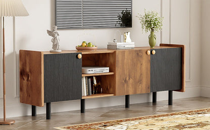 Mid Century TV Stand & 3 Cabinets, Media Console Table For Tvs Up To 70'', Entertainment Center With Storage For Living Room - Black / Brown