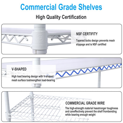 7 Tier Metal Shelf Wire Shelving Unit, 2450Lbs Heavy Duty Adjustable Storage Rack With Wheels & Shelf Liners For Closet Kitchen Garage Basement Commercial Shelving - White