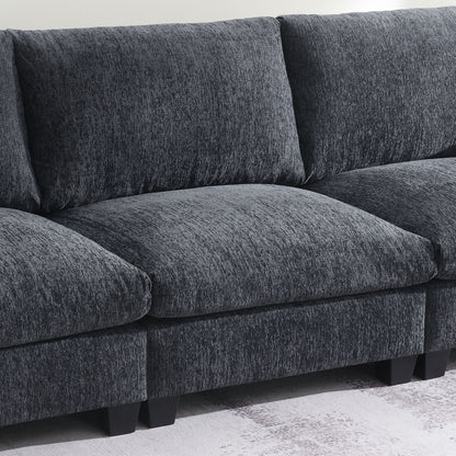 Sectional With Bluetooth Speaker Comfy Cloud Couch Set With Drop Down Table Cup Holders, USB Charger Storage Armrest Wide Seat Sofa - Dark Gray