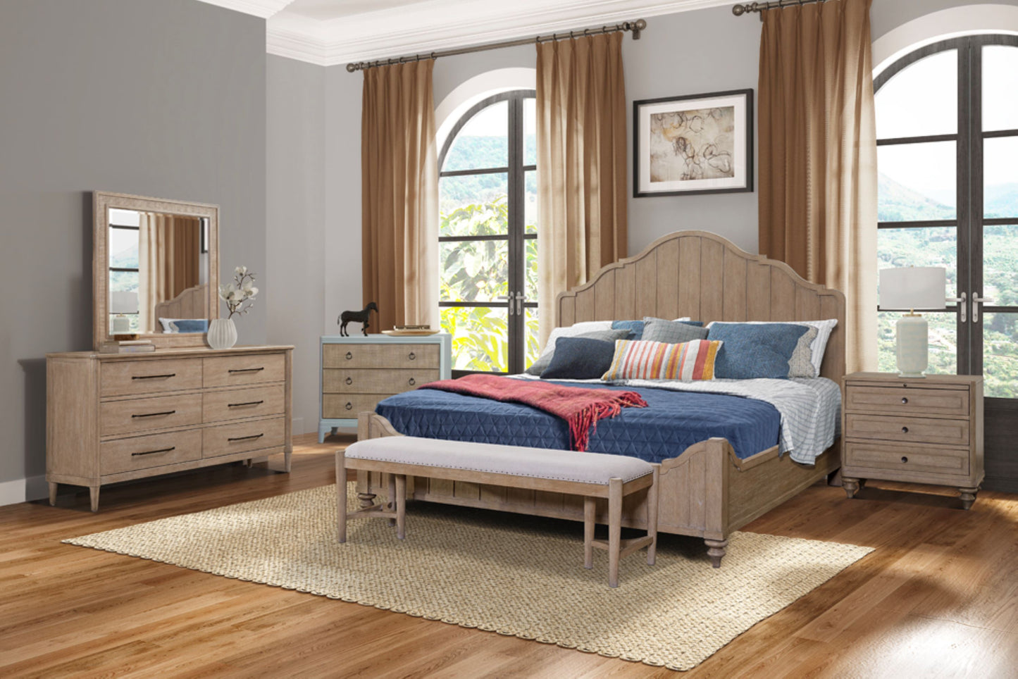 3 Drawers Hall Chest With Cane Fronts - Light Blue