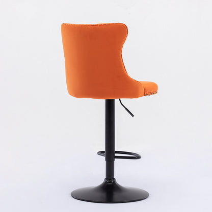 Swivel Velvet Barstools Adjusatble Seat Height, Modern Upholstered Bar Stools With Backs Comfortable Tufted For Home Pub And Kitchen Island (Set of 2) - Orange