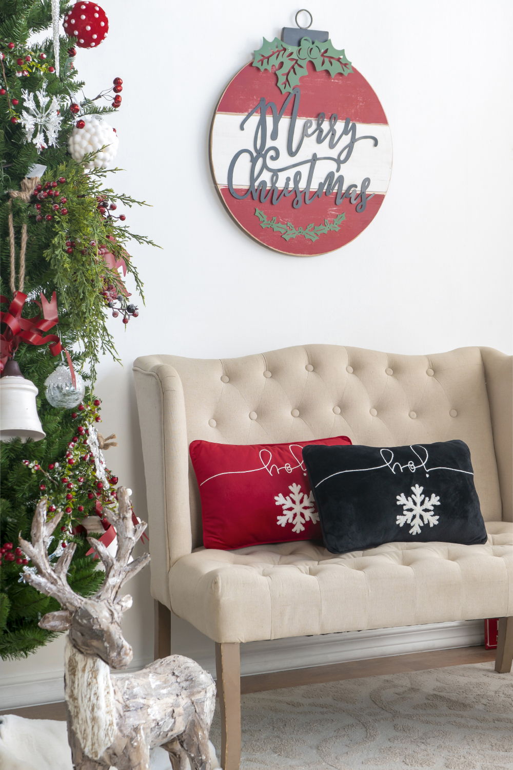 Velvet Pillow With Embroidered Joy And Frosty Snowflake, For Christmas Halloween Holiday Decor (Set of 2) - Black White