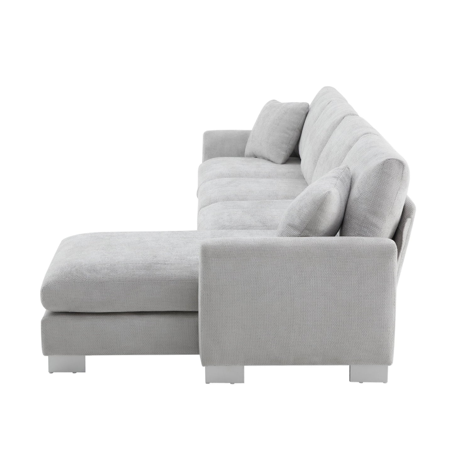 Modern Oversized Sectional Sofa, L-Shaped Luxury Couch Set With 2 Free Pillows, 5 Seat Chenille Indoor Furniture With Chaise - Light Gray
