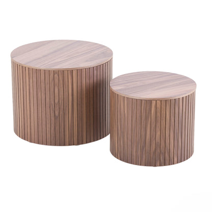 Handcrafted Nested Table Set 2 Pieces, Round Coffee Table - Walnut Color