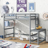 Twin Size High Loft Bed With Ladder Landing Platform, Ladders, Guardrails - Gray