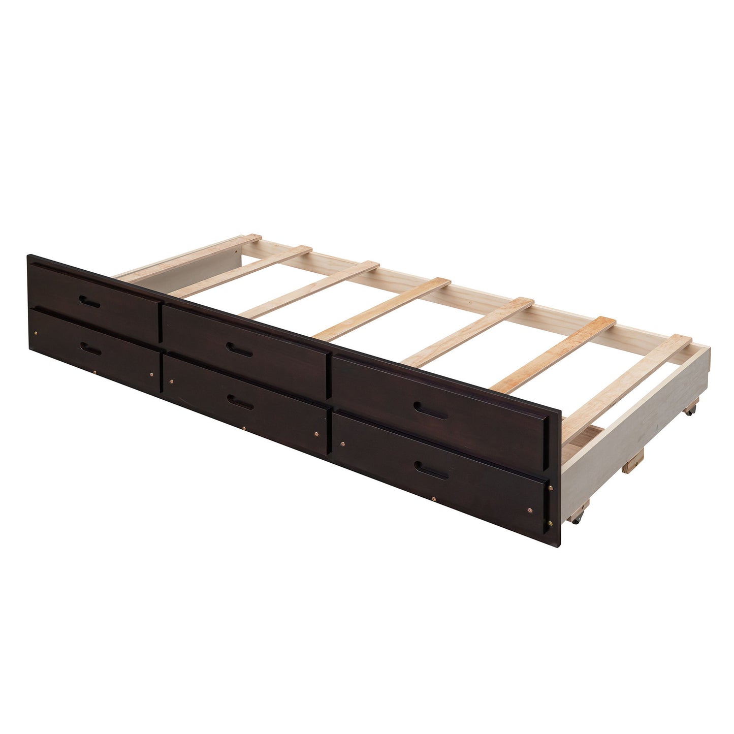 Twin Over Full Bunk Bed With Twin Size Trundle, With Drawers For Bedroom - Espresso