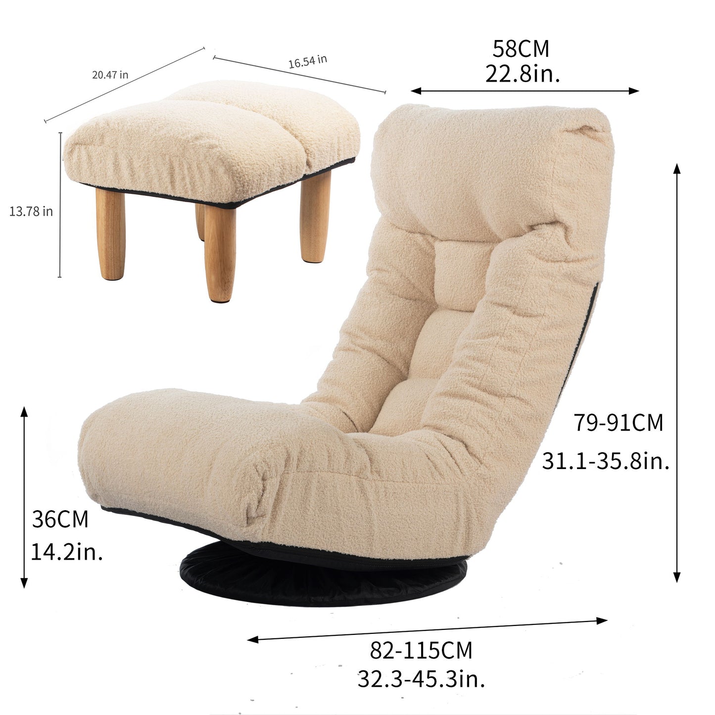Japanese Style Single Reclining Sofa Chair With Adjustable Features Cotton For Balcony And Leisure - White