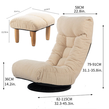 Japanese Style Single Reclining Sofa Chair With Adjustable Features Cotton For Balcony And Leisure - White