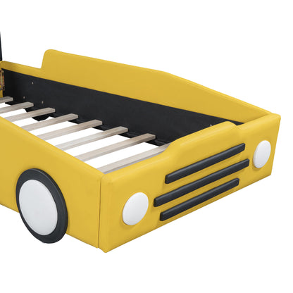Twin Size Race Car Shaped Platform Bed With Wheels - Yellow