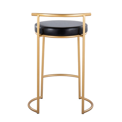 Fuji - Round Contemporary Fixed Height Counter Stool (Set of 2) - Gold / Black