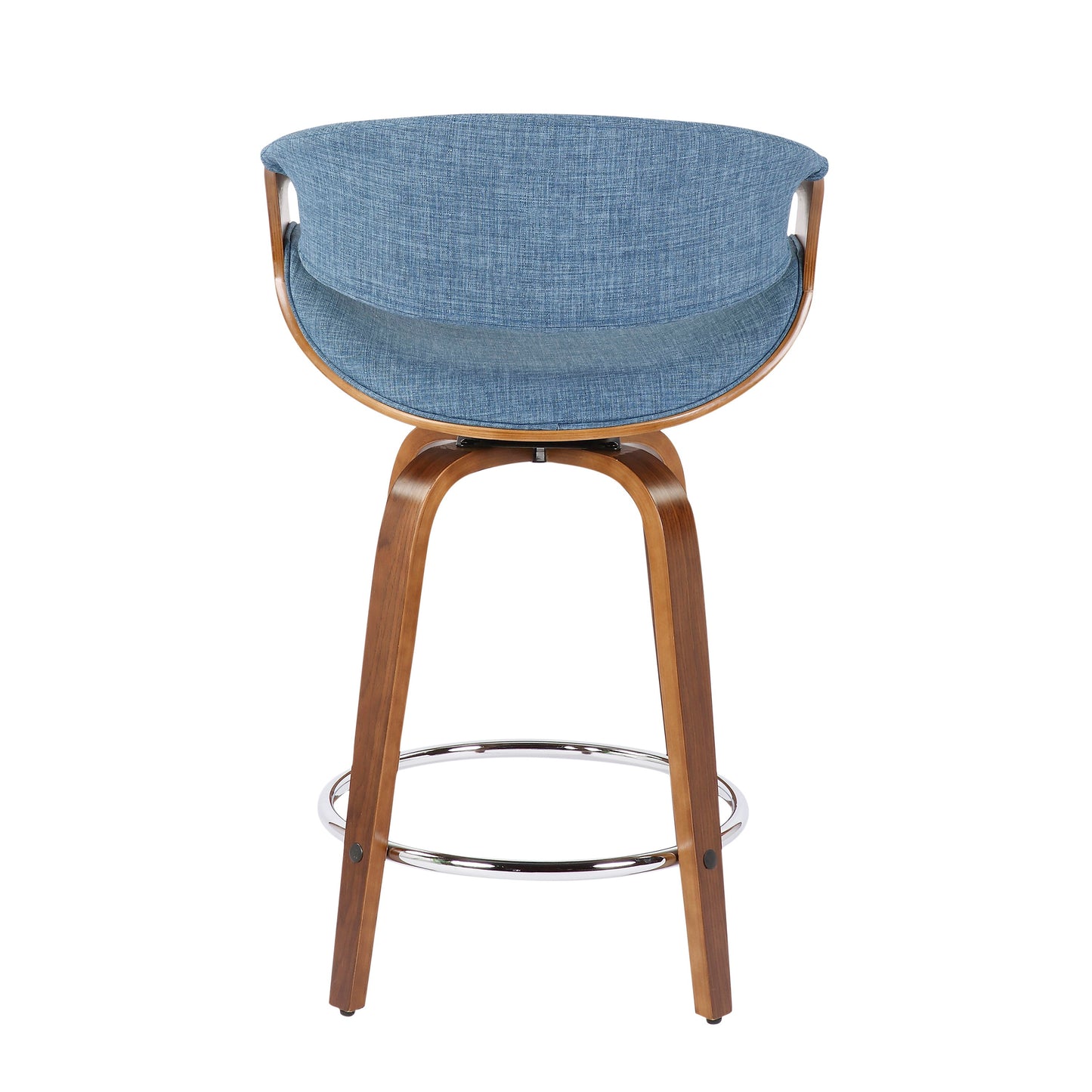 Curvini - Mid-Century Modern Counter Stool (Set of 2) - Walnut / Blue