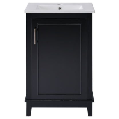 Modern Small Bathroom Vanity Cabinet With Ceramic Basin, Ample Storage, 1 Soft Close Door - Black