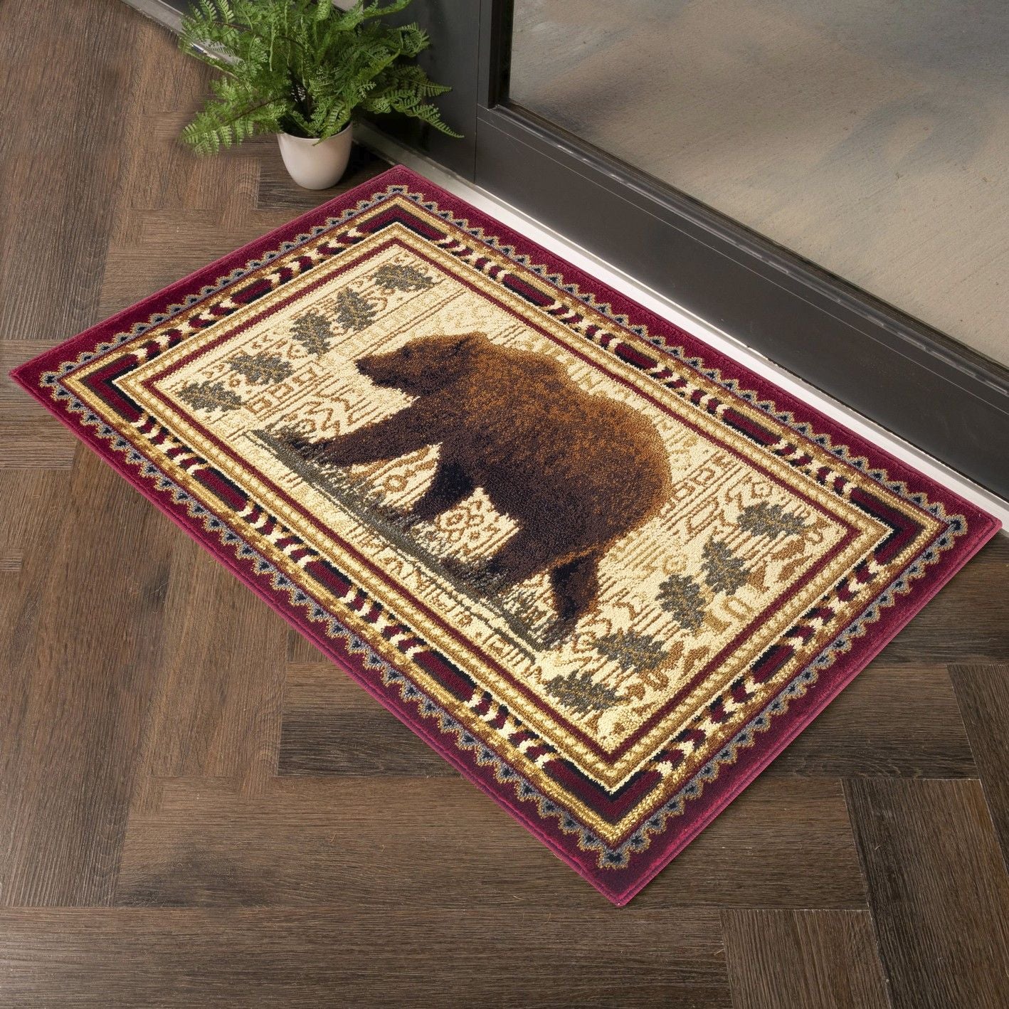 Nature's Nest - 7'10" X 10'3" Lodge Area Rug - Multi, Red