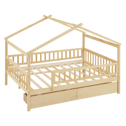 Full Size House Bed With 2 Drawers - Natural