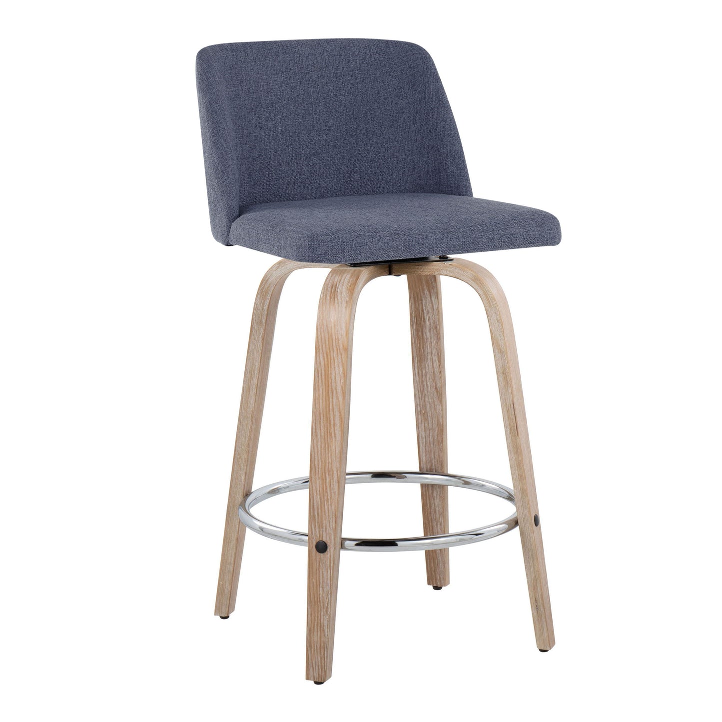 Toriano - Contemporary Fixed Height Counter Stool With Swivel With Round Footrest (Set of 2) - Whitewashed / Blue